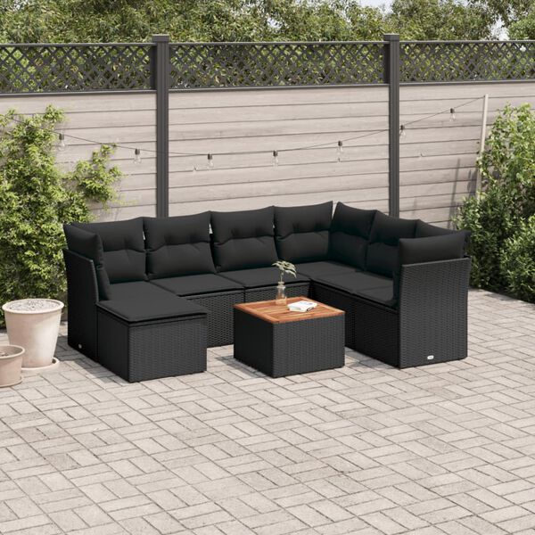vidaXL 8 Piece Garden Sofa Set with Cushions Black Poly Rattan
