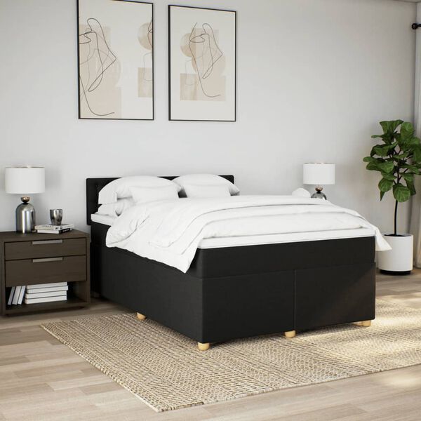 vidaXL Box Spring Bed with Mattress Black Queen Fabric