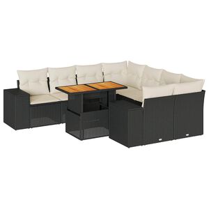 vidaXL 9 Piece Garden Sofa Set with Cushions Black Poly Rattan