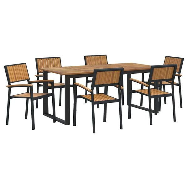 vidaXL Garden Dining Set 7 pcs Black Solid Acacia Wood