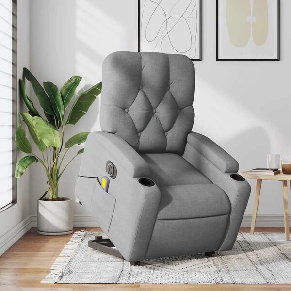 vidaXL Electric Stand up Massage Recliner Chair Light Grey Fabric