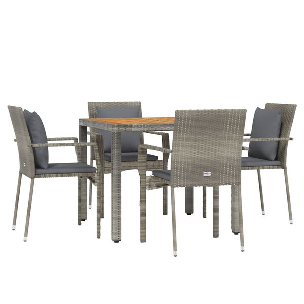 vidaXL 5 Piece Garden Dining Set with Cushions Grey Poly Rattan