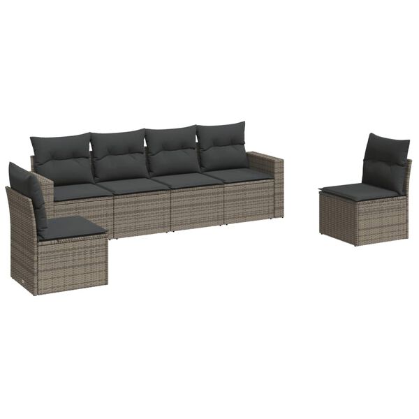 vidaXL 6 Piece Garden Sofa Set with Cushions Grey Poly Rattan