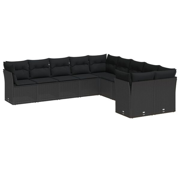 vidaXL Garden Sofa Set with Cushion 13 pcs Black Poly Rattan