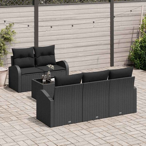 vidaXL Garden Sofa Set with Storage 6 pcs Black Poly Rattan