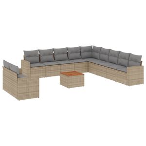 vidaXL 12 Piece Garden Sofa Set with Cushions Beige Poly Rattan
