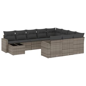 vidaXL 11 Piece Garden Sofa Set with Cushions Grey Poly Rattan