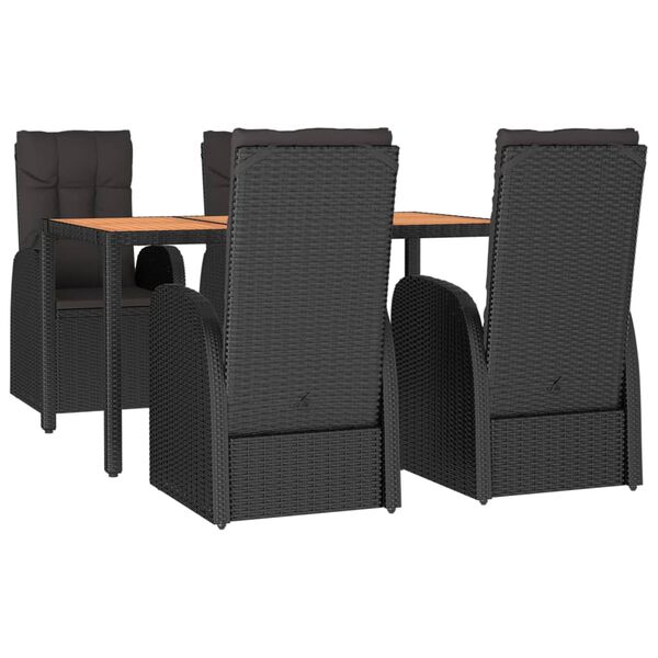 vidaXL 5 Piece Garden Dining Set with Cushions Black Poly Rattan