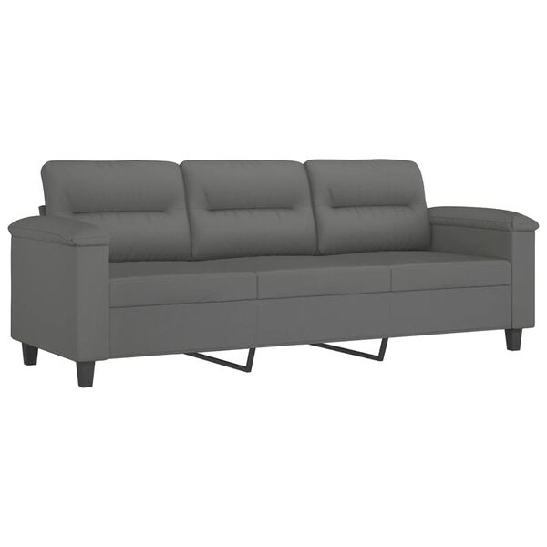 vidaXL 3-Seater Sofa with Footstool Dark Grey 180 cm Microfibre Fabric