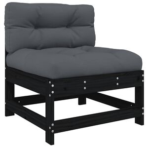 vidaXL Middle Sofa with Cushions Black Solid Wood Pine