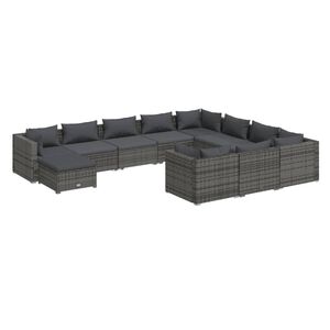 vidaXL 11 Piece Garden Lounge Set with Cushions Poly Rattan Grey
