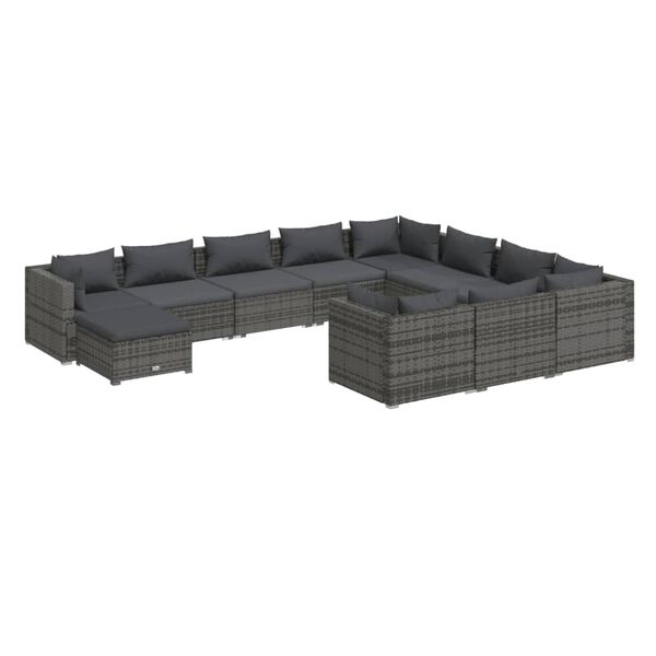 vidaXL 11 Piece Garden Lounge Set with Cushions Poly Rattan Grey