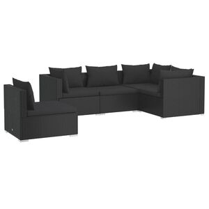 vidaXL 5 Piece Garden Lounge Set with Cushions Poly Rattan Black
