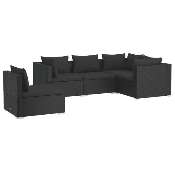 vidaXL 5 Piece Garden Lounge Set with Cushions Poly Rattan Black