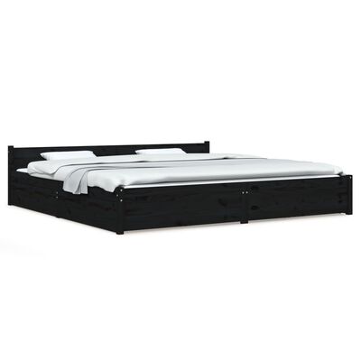 vidaXL Bed Frame with Drawers Black 180x200 cm Super King Size