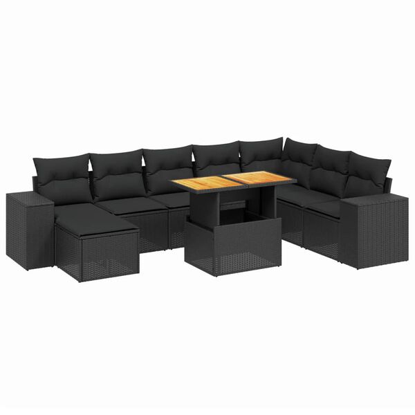 vidaXL 9 Piece Garden Sofa Set with Cushions Black Poly Rattan