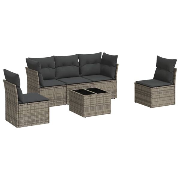 vidaXL 6 Piece Garden Sofa Set with Cushions Grey Poly Rattan