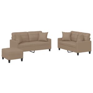 vidaXL 3 Piece Sofa Set with Pillows Cappuccino Faux Leather