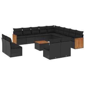 vidaXL 14 Piece Garden Sofa Set with Cushions Black Poly Rattan