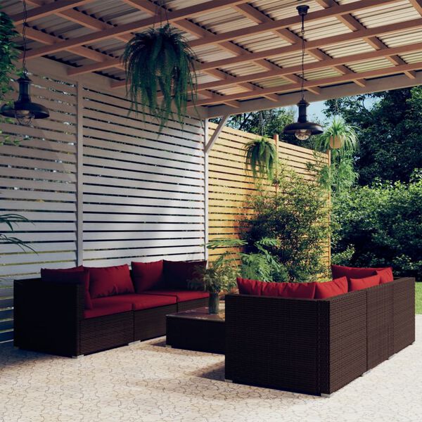 vidaXL 7 Piece Garden Lounge Set with Cushions Poly Rattan Brown