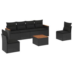 vidaXL 7 Piece Garden Sofa Set with Cushions Black Poly Rattan