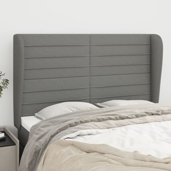 vidaXL Headboard with Ears Dark Grey 147x23x118/128 cm Fabric