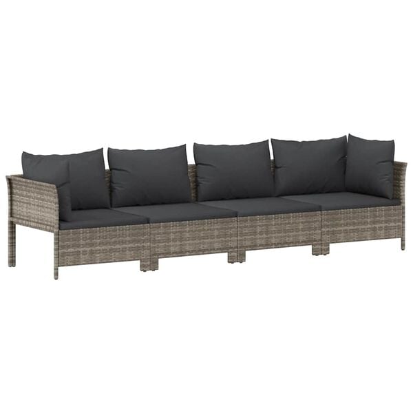 vidaXL 4 Piece Garden Lounge Set with Cushions Grey Poly Rattan