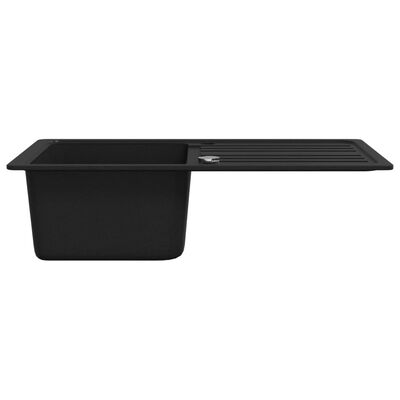 vidaXL Granite Kitchen Sink Single Basin with Drainer Reversible Black