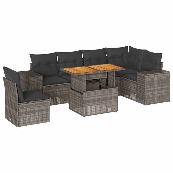 vidaXL 7 Piece Garden Sofa Set with Cushions Grey Poly Rattan
