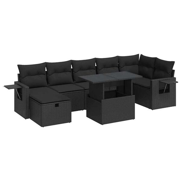 vidaXL 8 Piece Garden Sofa Set with Cushions Black Poly Rattan