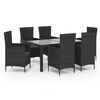 vidaXL 7 Piece Outdoor Dining Set with Cushions Poly Rattan Black