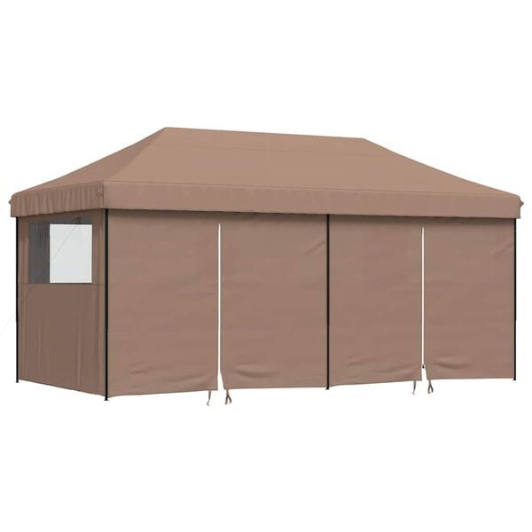 vidaXL Foldable Party Tent Pop-Up with 4 Sidewalls Brown