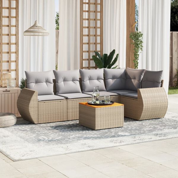 vidaXL 6 Piece Garden Sofa Set with Cushions Beige Poly Rattan