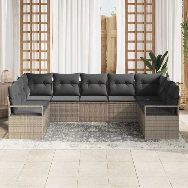 vidaXL Garden Sofa Set with Cushion 7 pcs Grey Poly Rattan