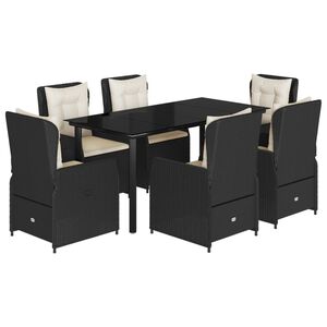 vidaXL 7 Piece Garden Dining Set with Cushions Black Poly Rattan
