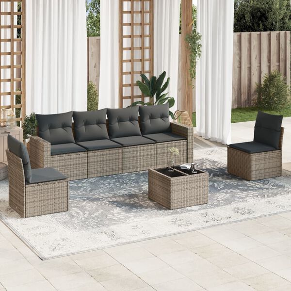 vidaXL 7 Piece Garden Sofa Set with Cushions Grey Poly Rattan