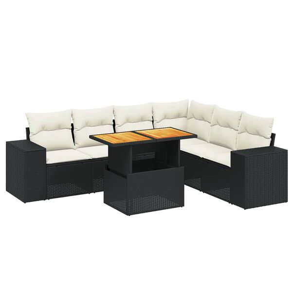vidaXL 7 Piece Garden Sofa Set with Cushions Black Poly Rattan