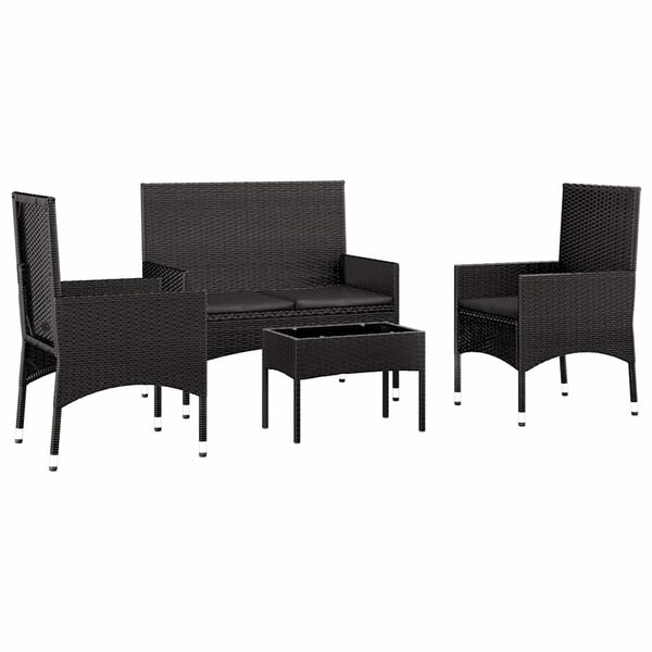 vidaXL 4 Piece Garden Lounge Set with Cushions Black Poly Rattan