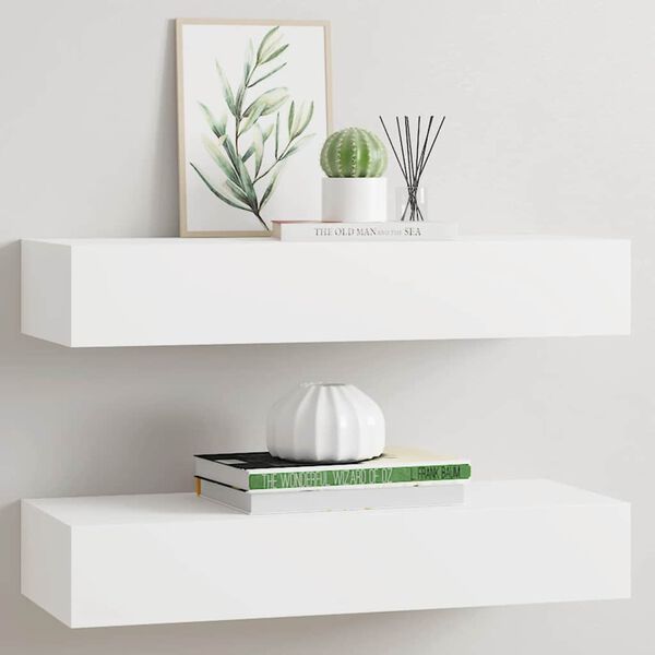 vidaXL Wall-mounted Drawer Shelves 2 pcs White 60x23.5x10cm MDF