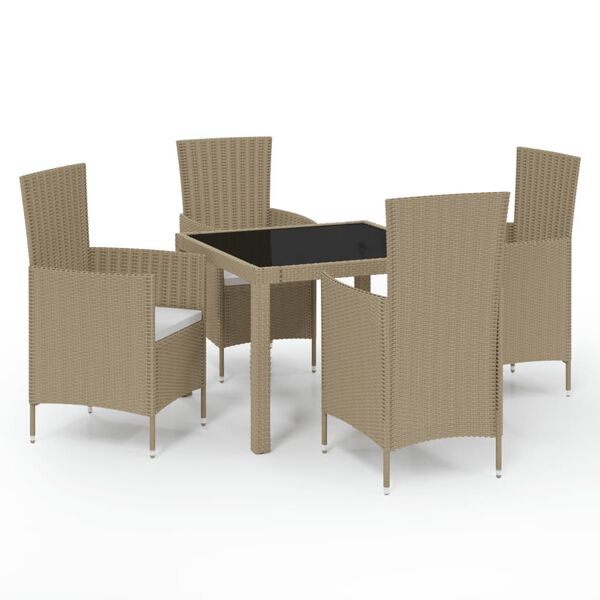 vidaXL 5 Piece Outdoor Dining Set with Cushions Poly Rattan Beige