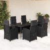 vidaXL 7 Piece Garden Dining Set with Cushions Black Poly Rattan