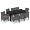vidaXL 9 Piece Garden Dining Set with Cushions Poly Rattan Grey