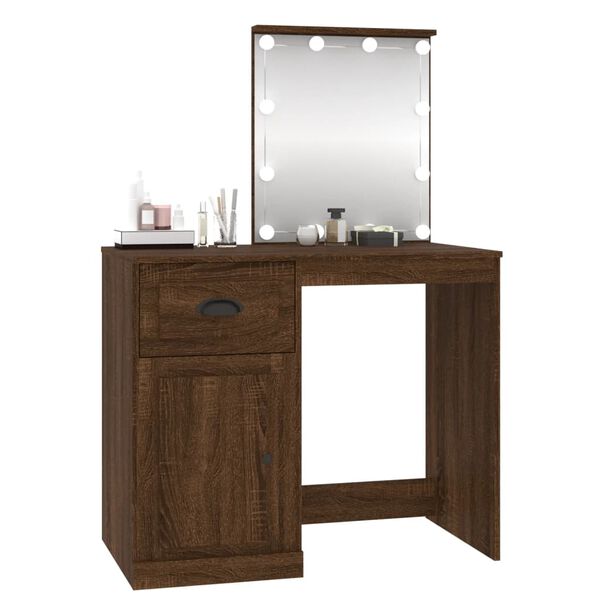 vidaXL Dressing Table with LED Brown Oak 90x50x132.5 cm Engineered Wood