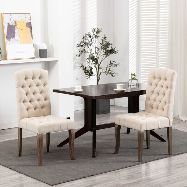 vidaXL Dining Chairs 2 pcs Beige Linen-Look Fabric
