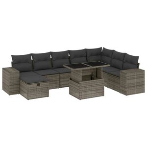 vidaXL 9 Piece Garden Sofa Set with Cushions Grey Poly Rattan