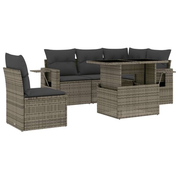 vidaXL 6 Piece Garden Sofa Set with Cushions Grey Poly Rattan