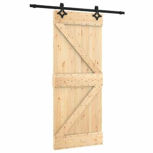 vidaXL Sliding Door Natural and Black 85 x 210 cm Solid Pine Wood