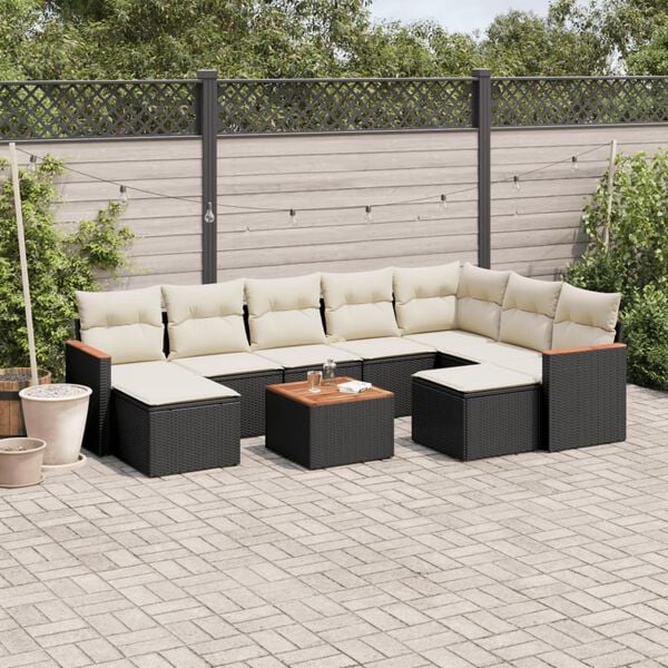 vidaXL 10 Piece Garden Sofa Set with Cushions Black Poly Rattan