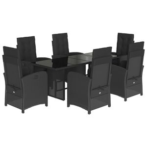 vidaXL 7 Piece Garden Dining Set with Cushions Black Poly Rattan