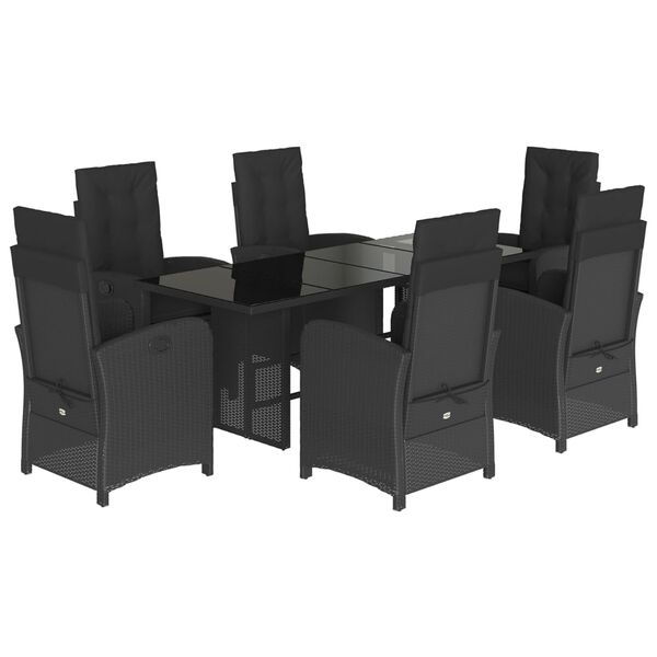vidaXL 7 Piece Garden Dining Set with Cushions Black Poly Rattan